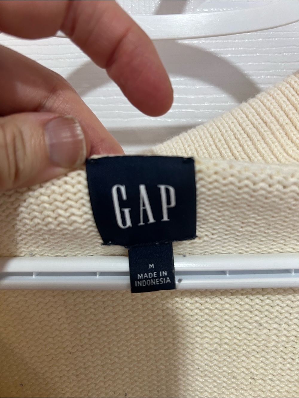 GAP 100% Cotton Striped Collared Sweater Cream Navy Size M Oversized - Picture 5 of 6